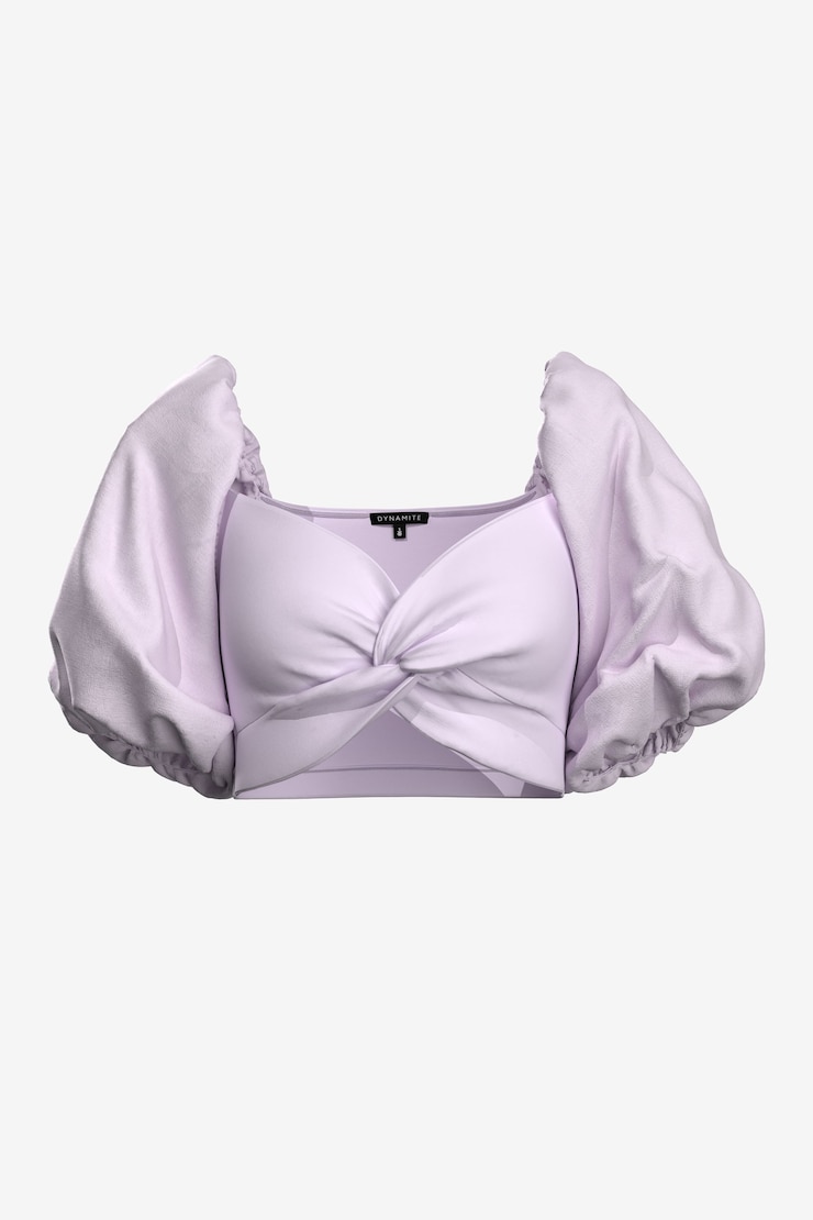 Indie Puff Sleeve Twist Front Crop Top  Lavendula Purple large