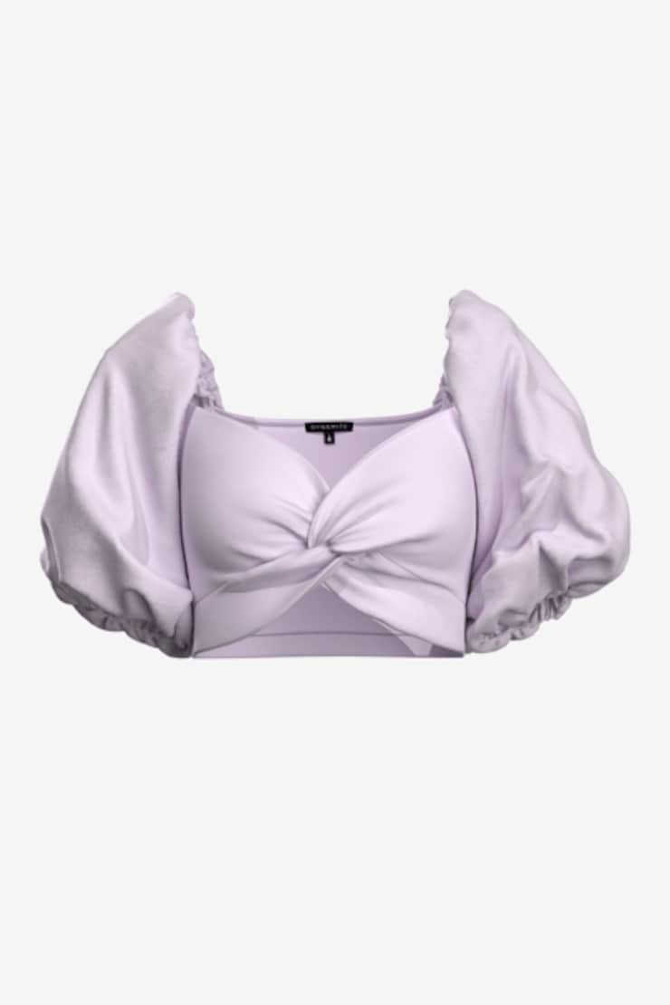 Indie Puff Sleeve Twist Front Crop Top  Lavendula Purple large
