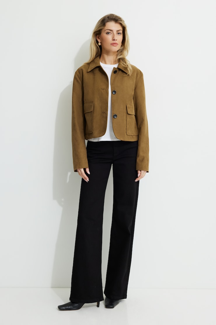 Cropped Faux Suede Jacket Otter Brown large
