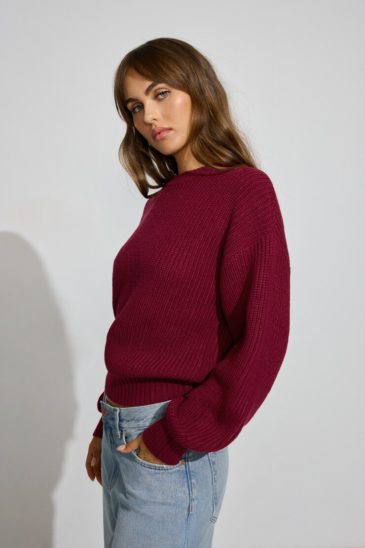 Bubble Sleeve Sweater, Sour Cherry Burgundy, large