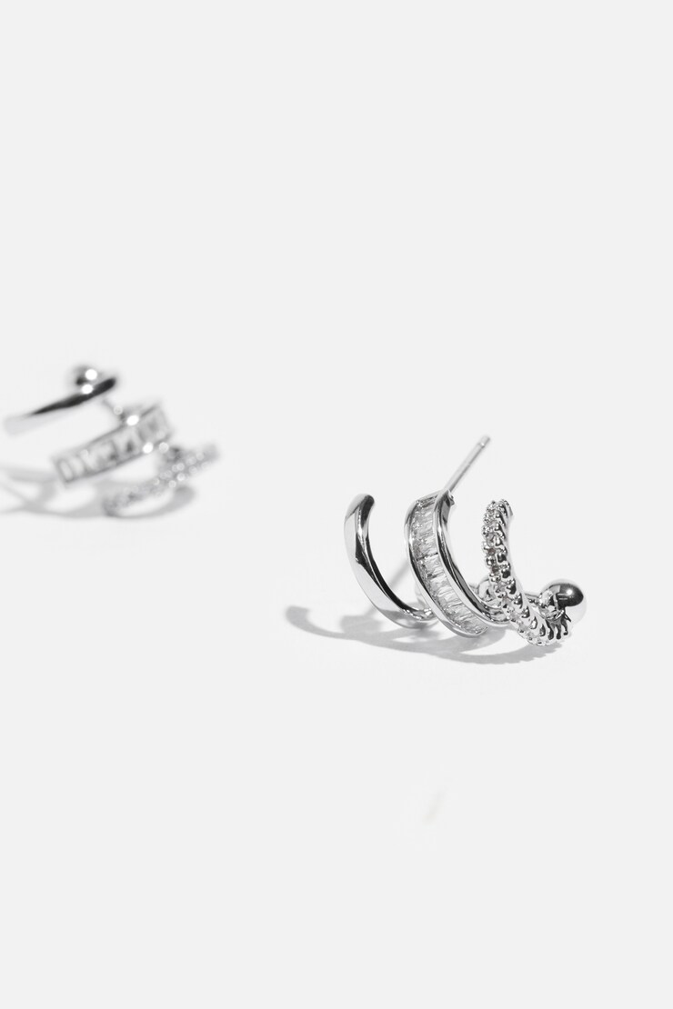 Mini Baguette Ear Crawler Earrings Silver large