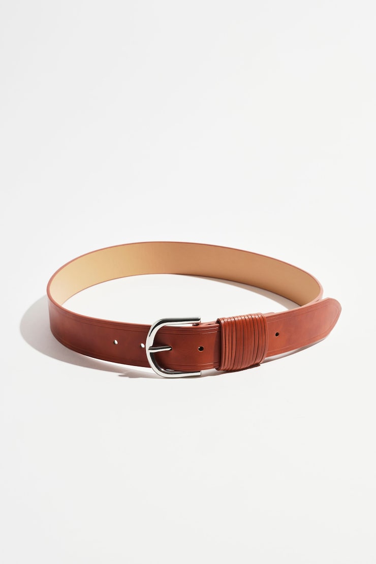 Multi Wrap Half Oval Belt Cognac & Silver large
