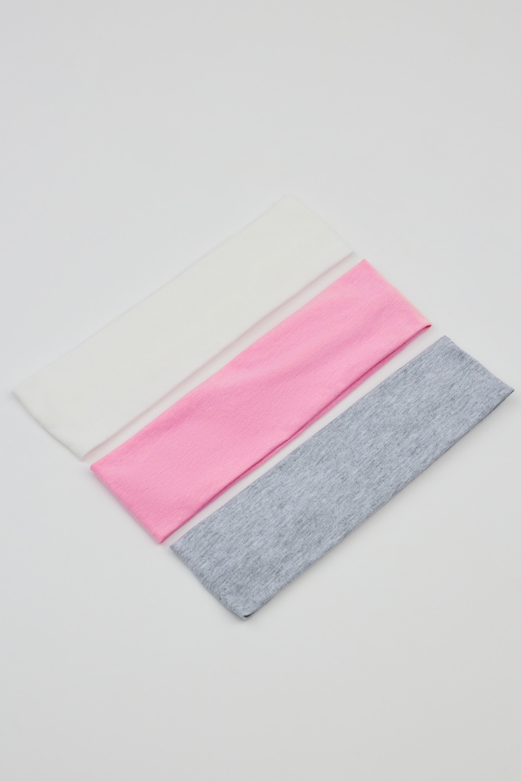 Set of 3 Stretchy Headbands, Pink/Grey/White, large