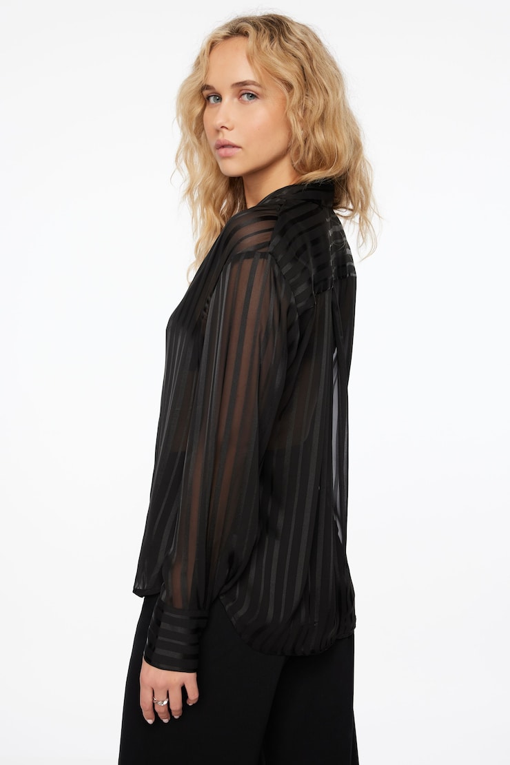 Frida Striped Sheer Button Up Shirt Jet Black  large
