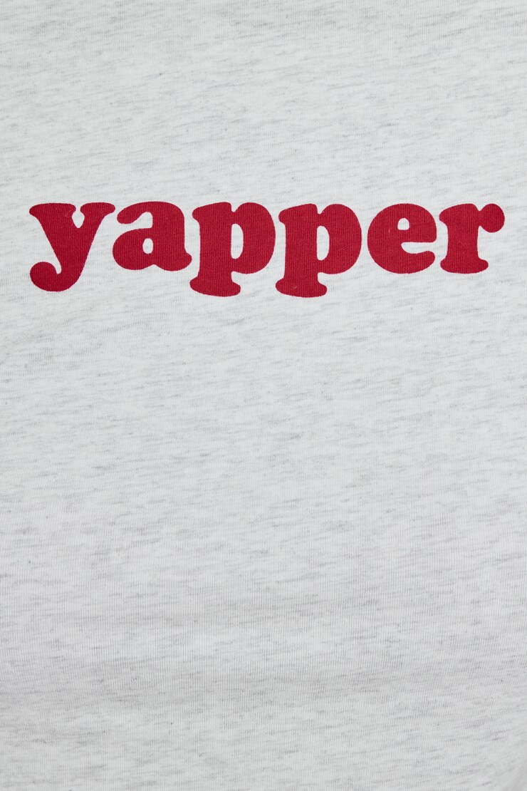 Estelle Longline Tee - Test July 14, Spring Grey Mix with "Yapper" Art, large