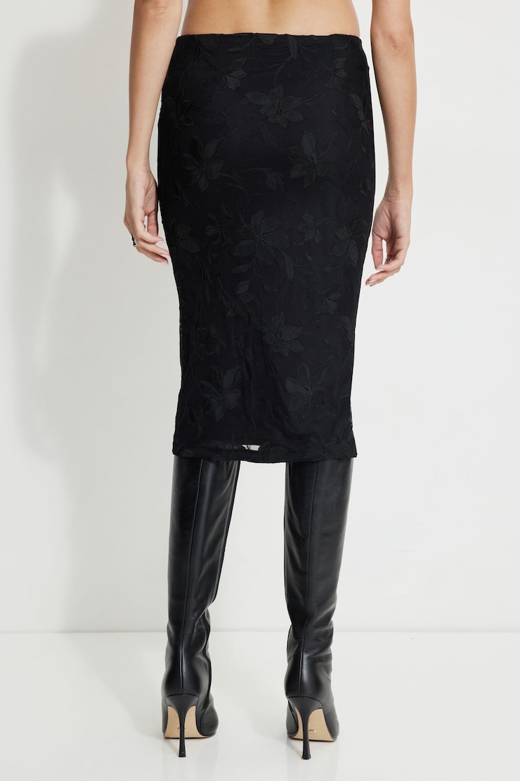 Alana Embroidered Midi Skirt Jet Black large