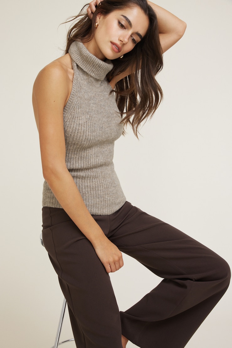 Mock Neck Sweater Halter Top Chalet Brown Melange large