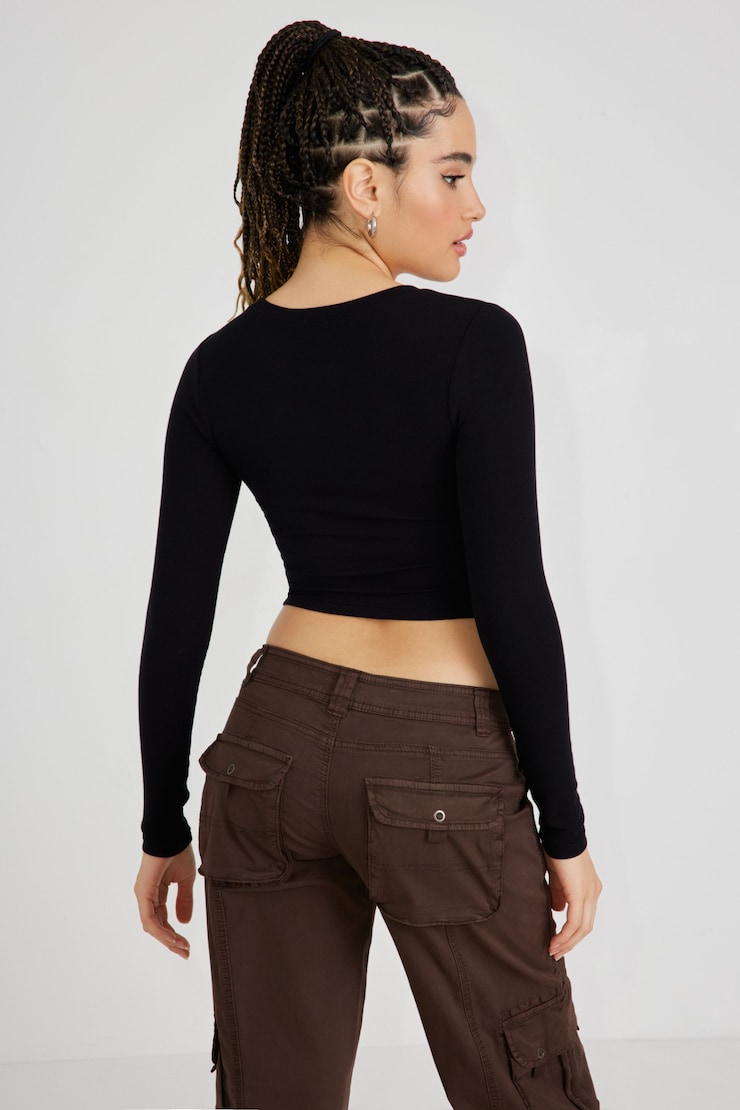 Kimmy Long Sleeve Crewneck Top, Jet Black, large
