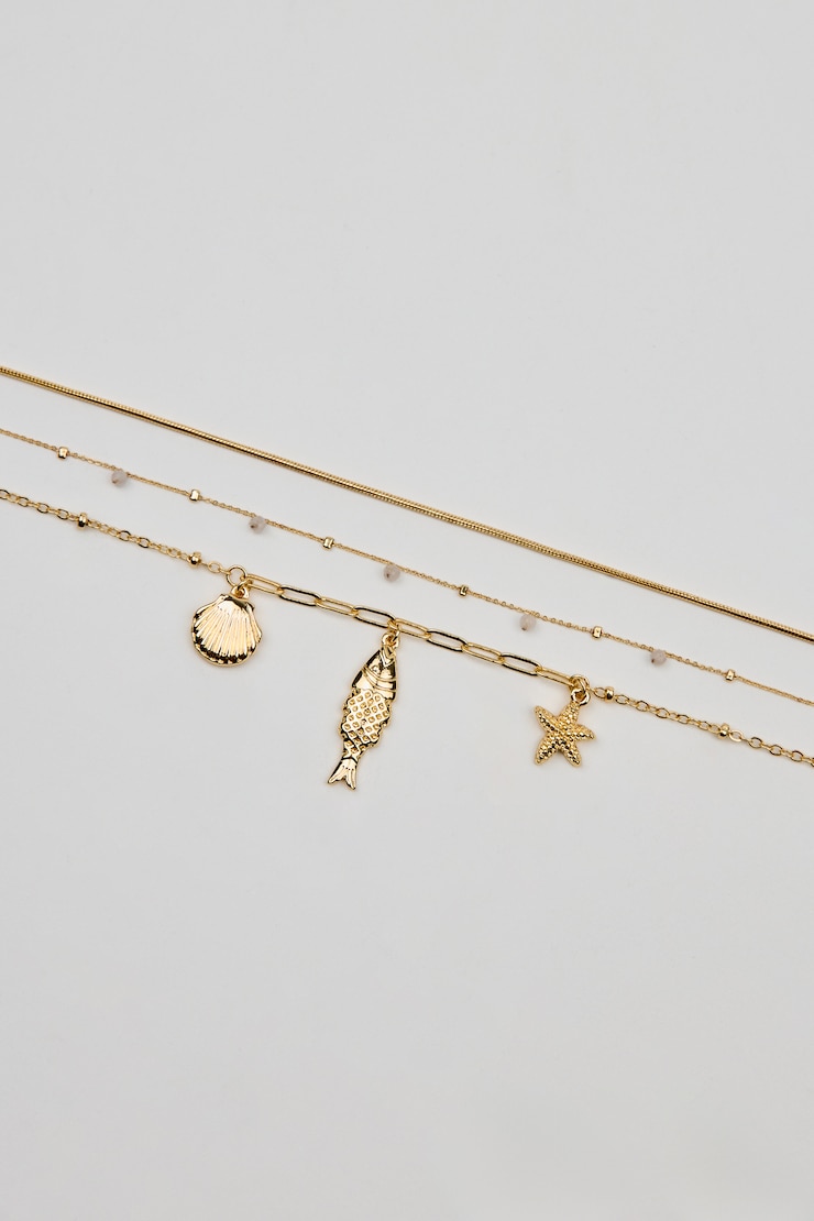 Set of 3 It's A Catch Necklaces, Off-White/Gold, large