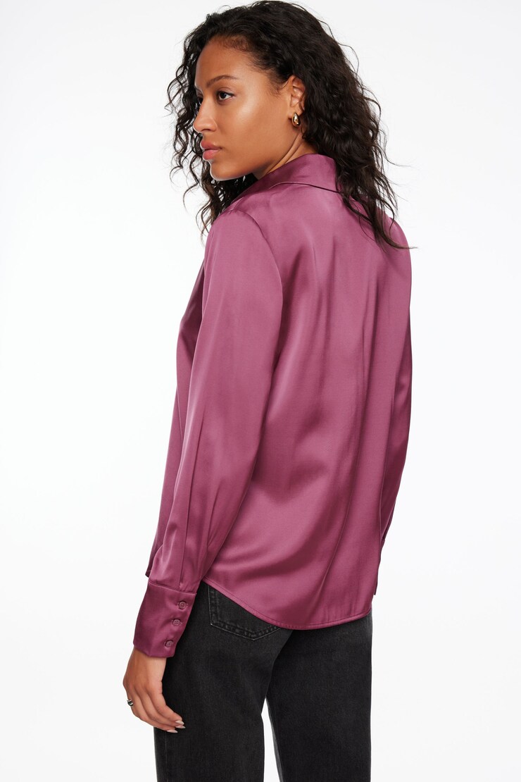 Matisse Slim Satin Button Up Shirt Damson Purple large