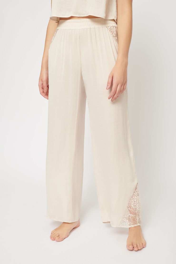 Satin Lace Pyjama Pants Sandshell Beige large