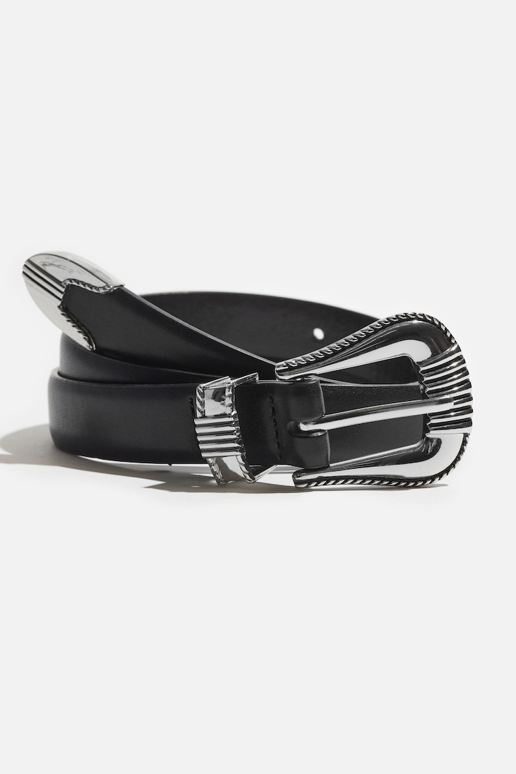Western Lined Belt Silver/Black large