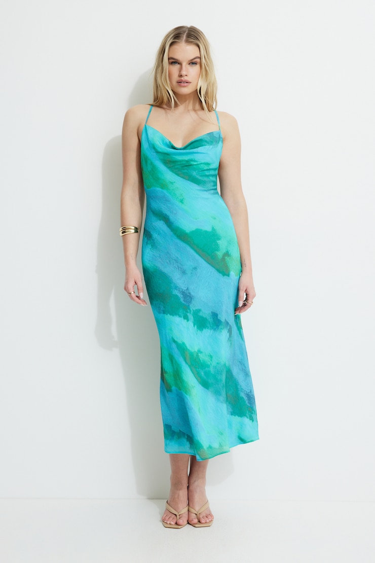 Open Back Maxi Dress Blue Wave large