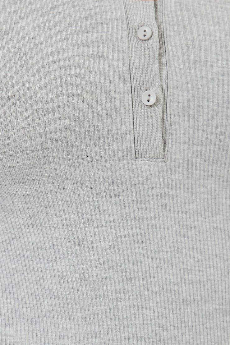 Ribbed Long Sleeve Polo Top
