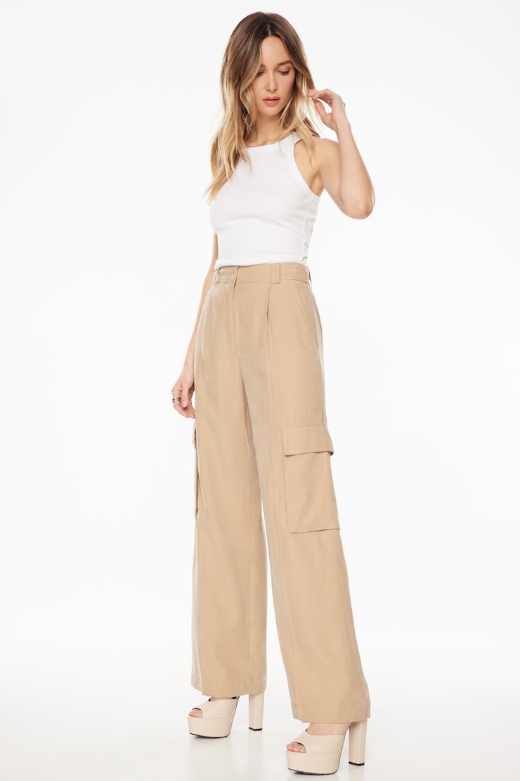Gemma Wide Leg Cargo Pants Almond Tan Beige large