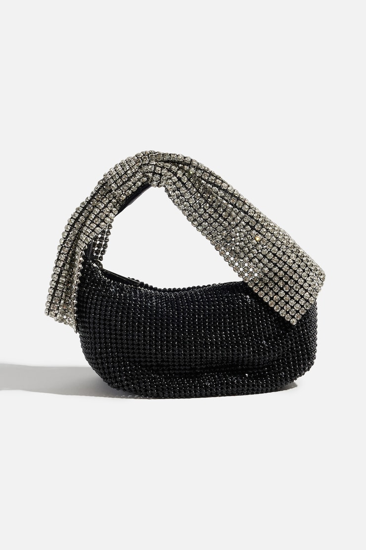 Sac avec poignée à détails de pierreries et de boucle Noir large