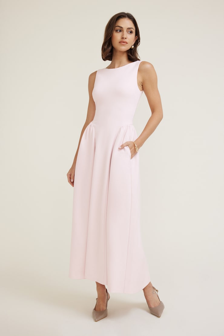 Iris Flared Ponte Maxi Dress Pale Lilac Pink large