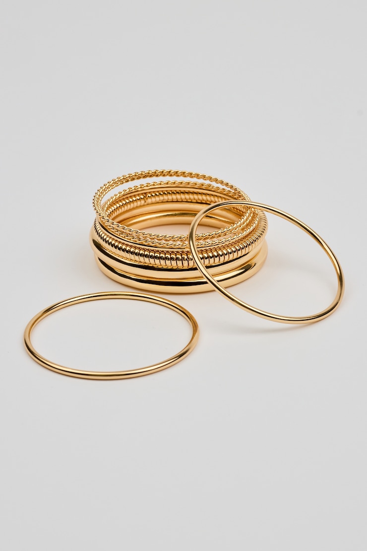 Ensemble de 9 bracelets rigides torsadés, Or, large