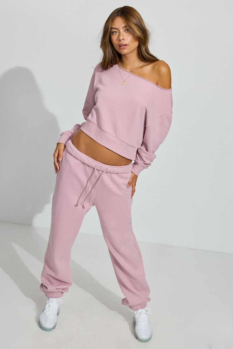 SoftTerry Off Shoulder Sweatshirt, Mauve Shadows, large