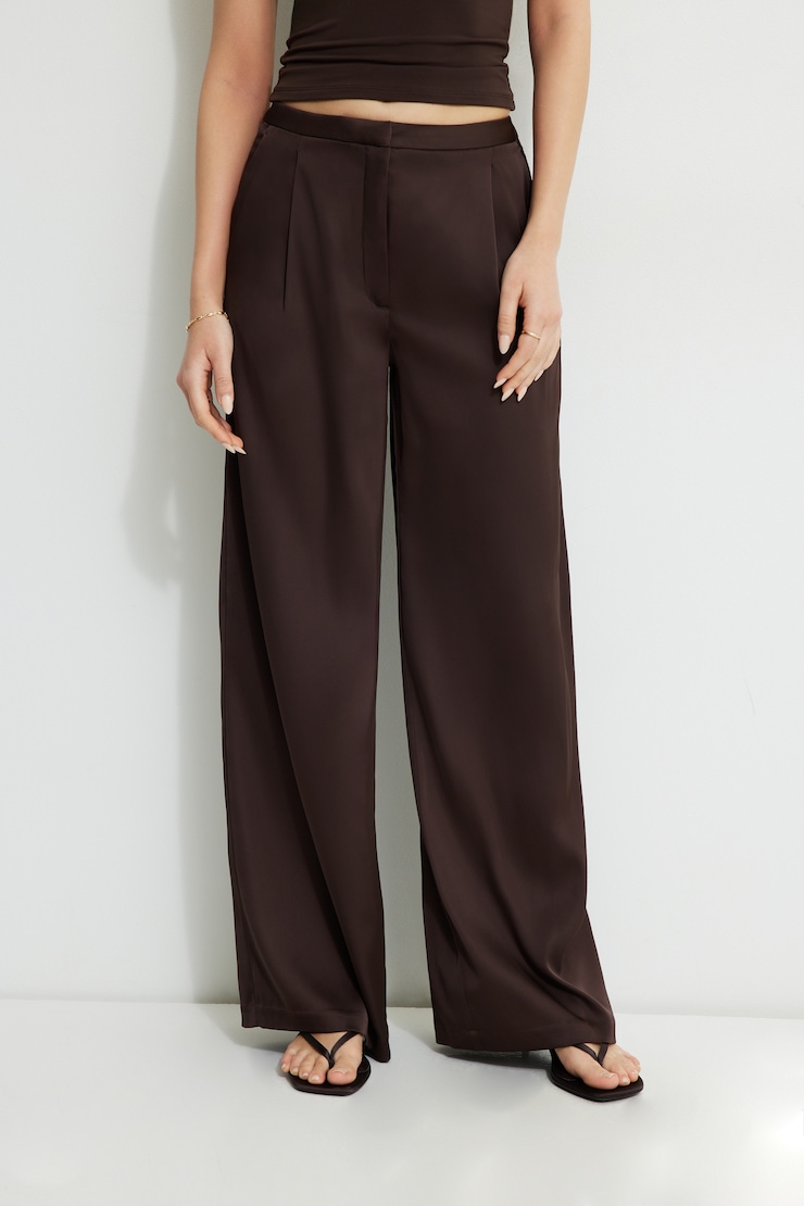 Wide Leg Satin Pants Java Brown large
