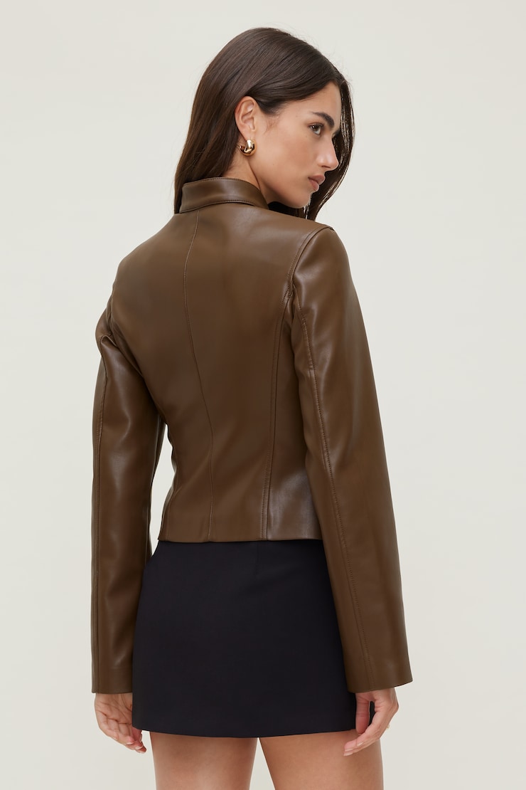Slim Fit Faux Leather Moto Jacket Brown | Dynamite