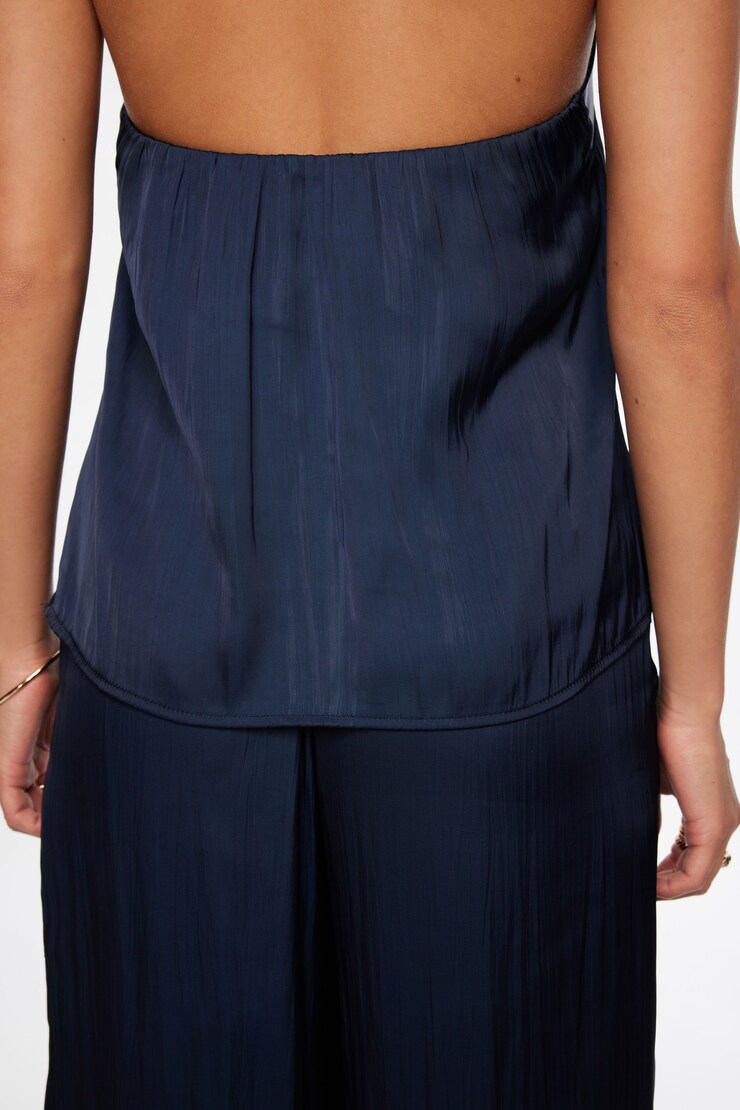 Crinkled Satin Halter Top Navy Blazer large
