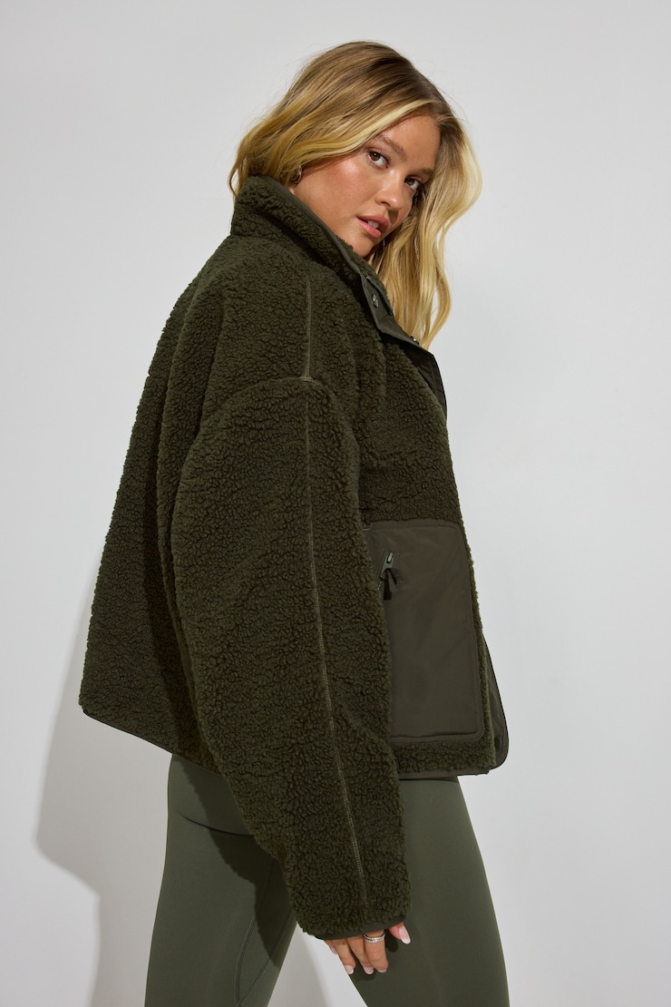 Sherpa Mixed Media Jacket, Martini Green, large