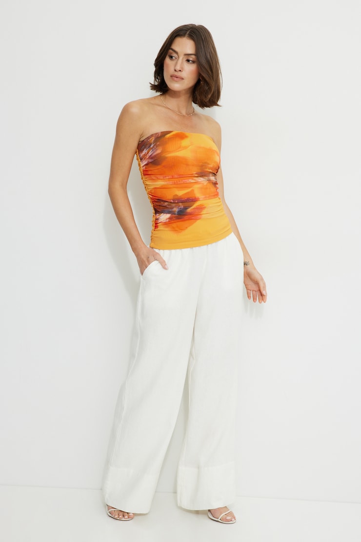 Printed Mesh Tube Top Amber Fleur Orange large