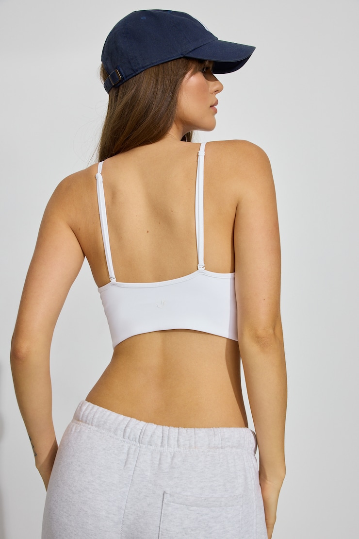 Cross Back V Neck Bra, Bright White, large