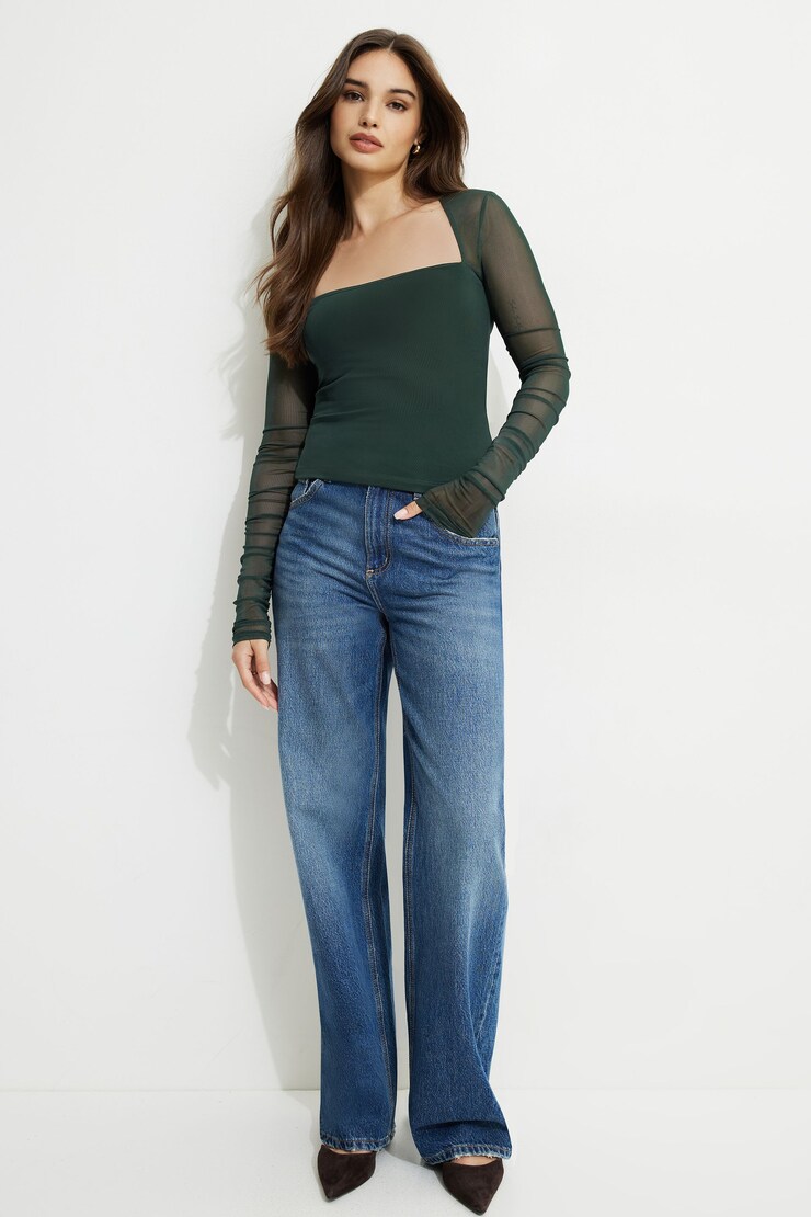 Shirred Long Sleeve Bolero Top Scarab large