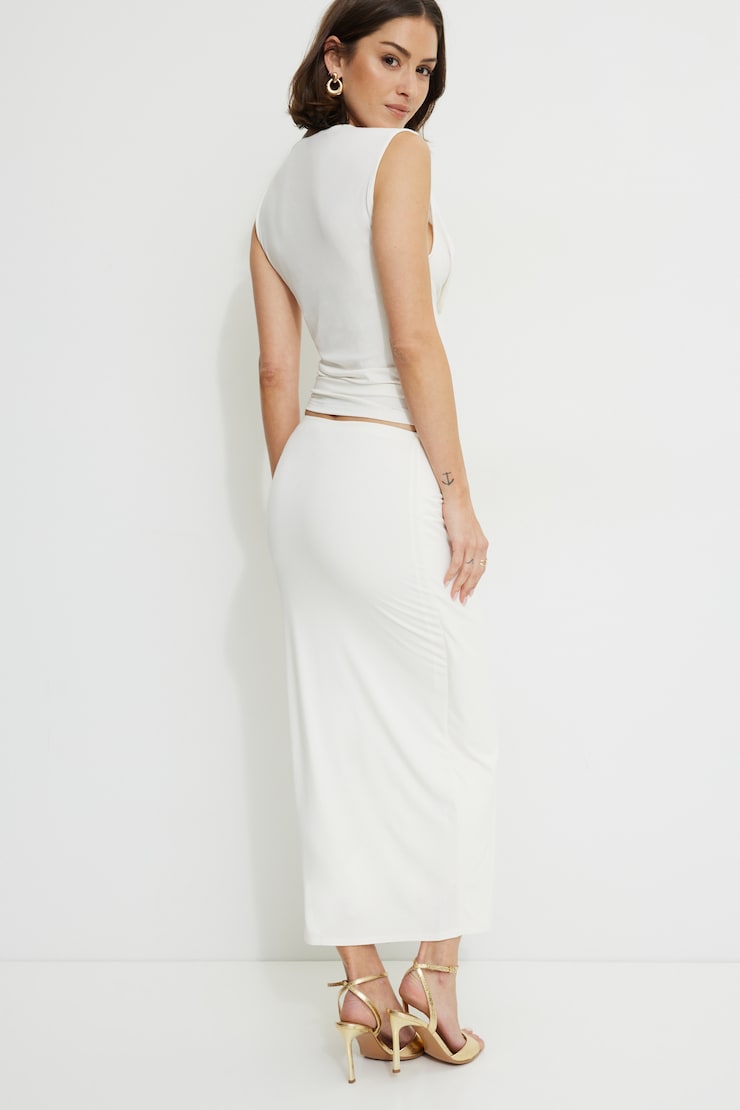 Jupe maxi portefeuille en jersey Blanc cassé sel de mer large