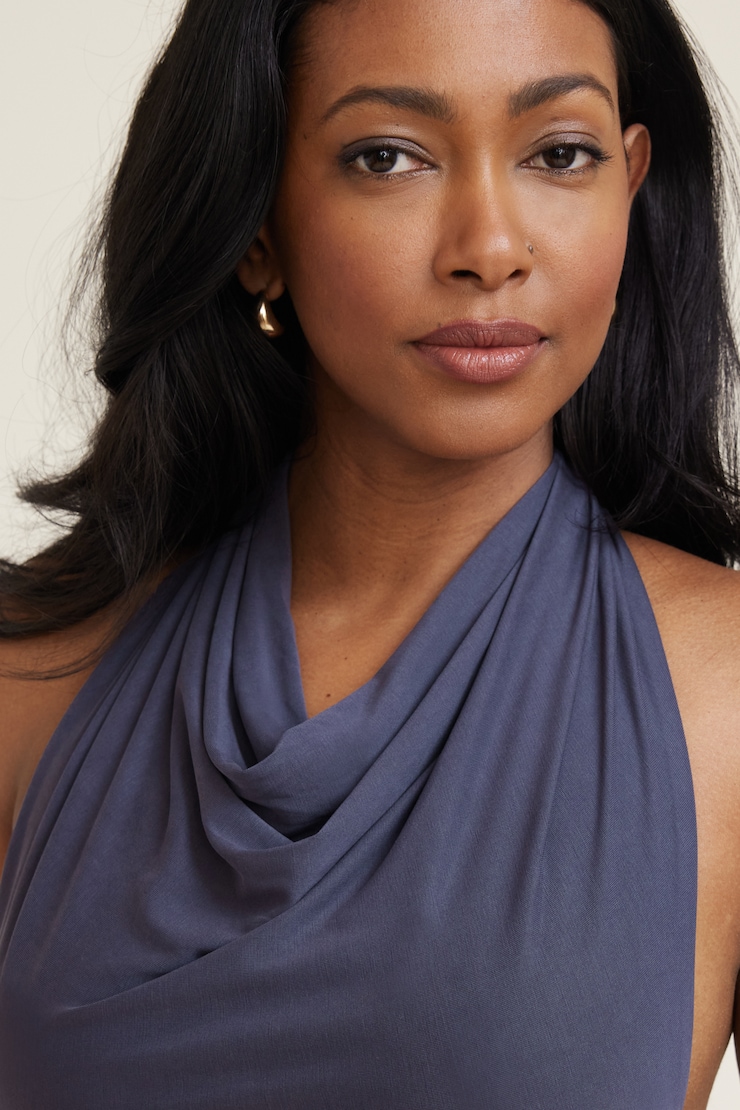 Robe maxi en modal à col châle