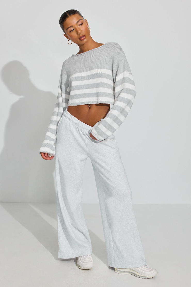 Supersoft Boatneck Sweater, Classic Marled Grey/Snow White, large