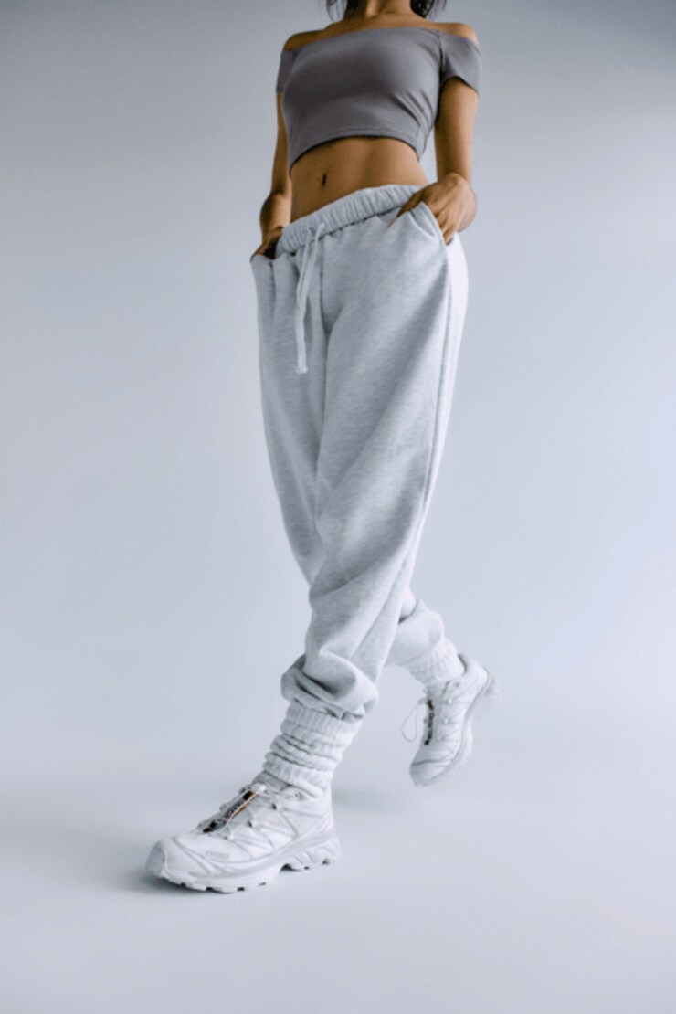 Pantalon de jogging décontracté, Mélange gris printanier, large
