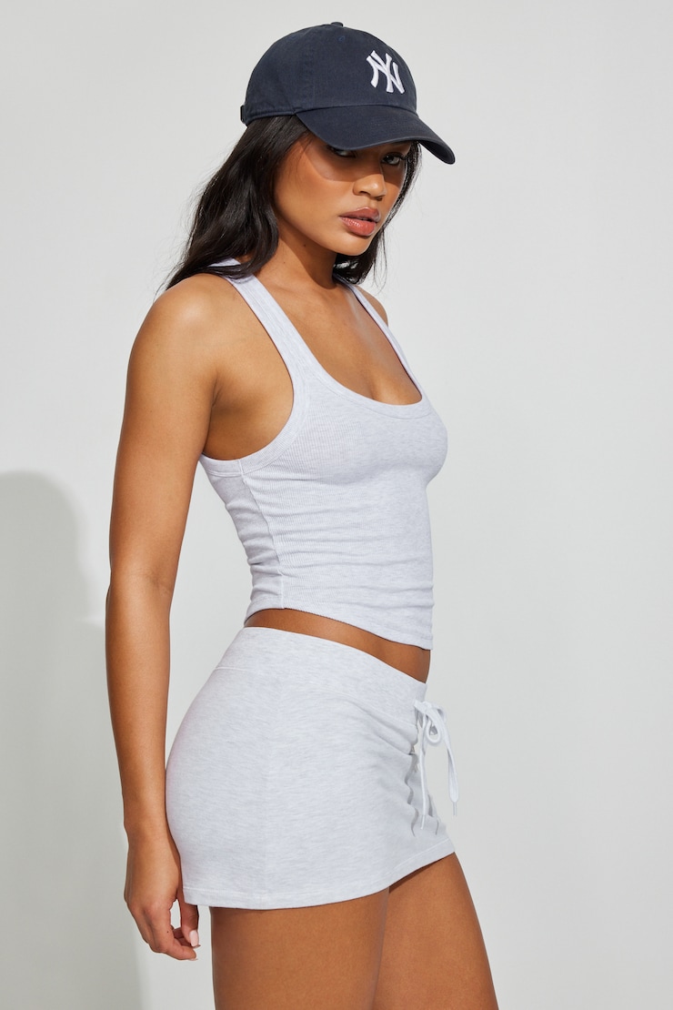 Ribbed Shirttail Tank Top, Spring Grey Mix, large