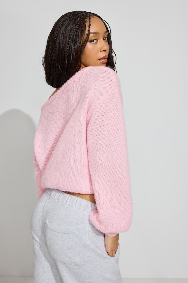 Oversized Boat Neck Sweater, Parfait Pink, large