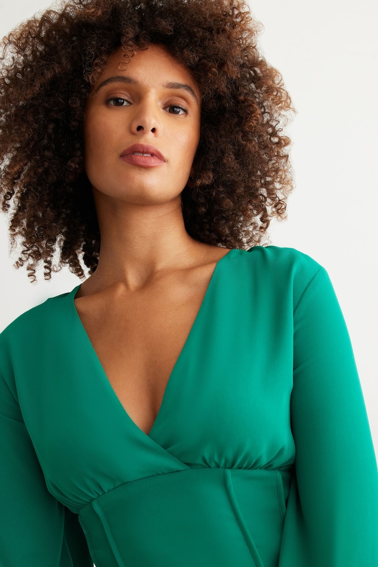 V-Neck Long Sleeve With Corset Waist Ultramarine Green large