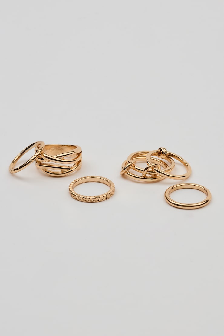 Set of 7 Modern Rings, Gold, large