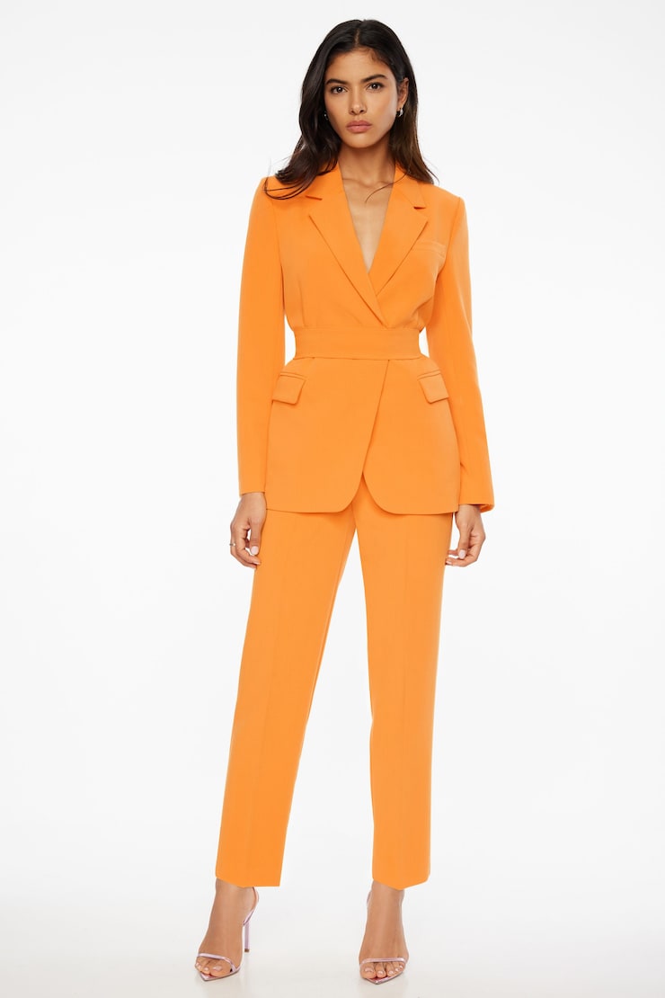 Pantalon étroit Kendall à fermeture éclair sur le côté Orange enflammé large