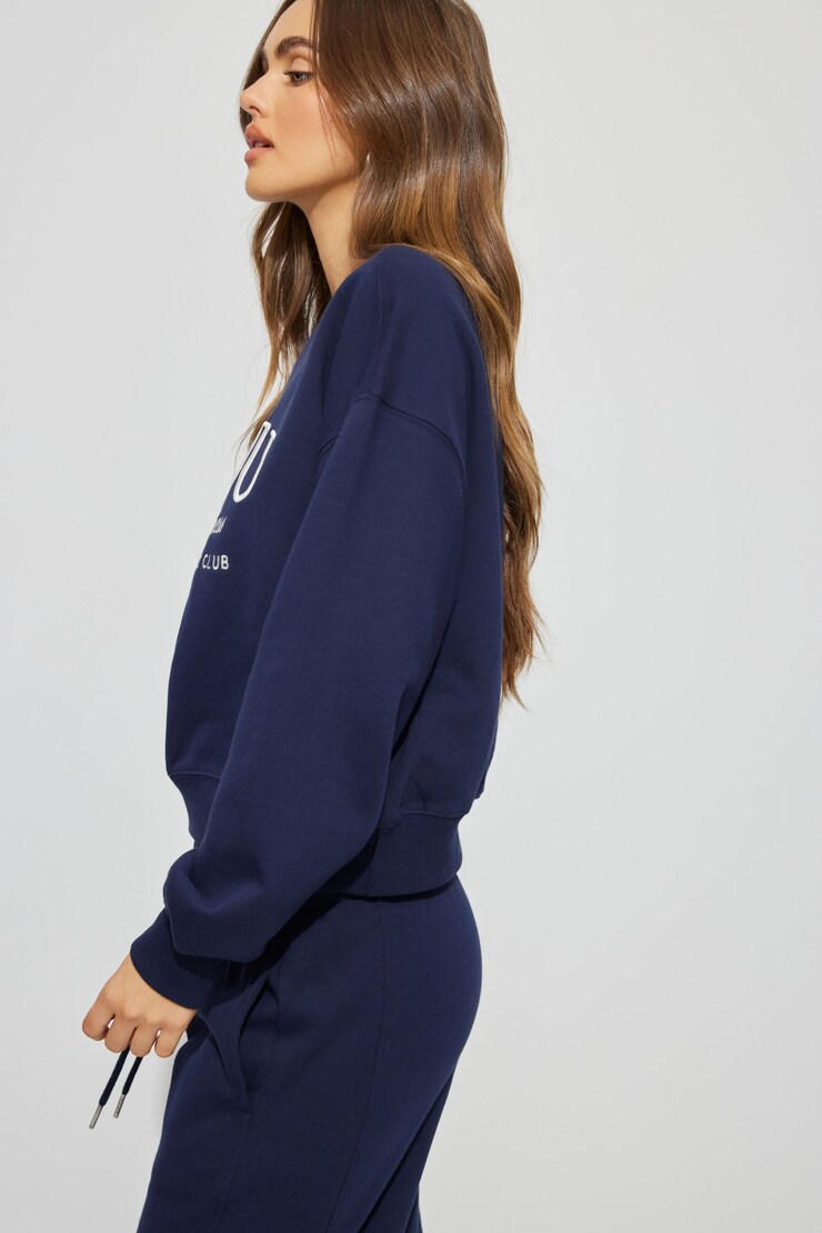 Bubble Crew Neck Sweatshirt, Mariana Blue with "Malibu" Art, large
