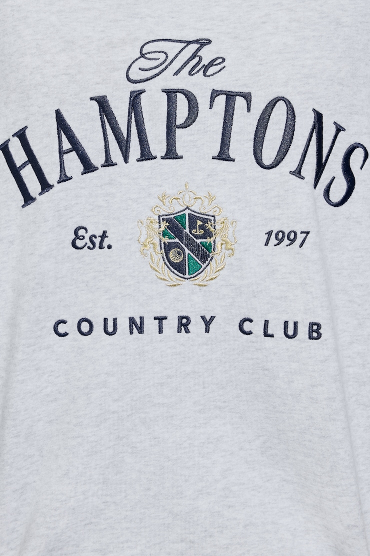 SoftTerry Off Shoulder Sweatshirt, Spring Grey Mix with "Hamptons" Art, large