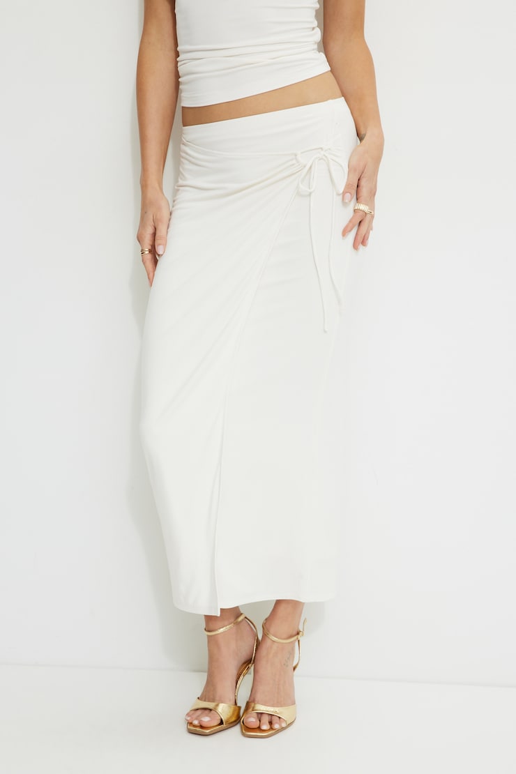 Jupe maxi portefeuille en jersey Blanc cassé sel de mer large