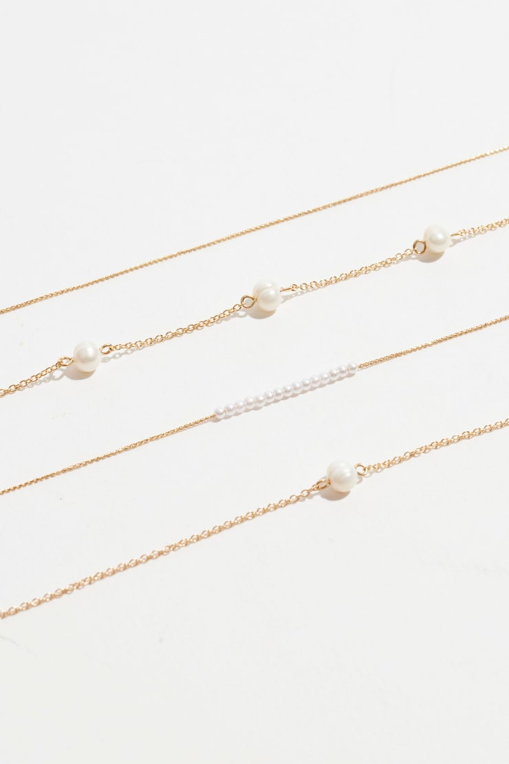 Layered Delicate Pearl Necklace Off White & Gold large