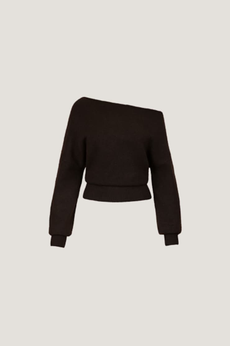 Lola Off Shoulder Sweater Java Brown large