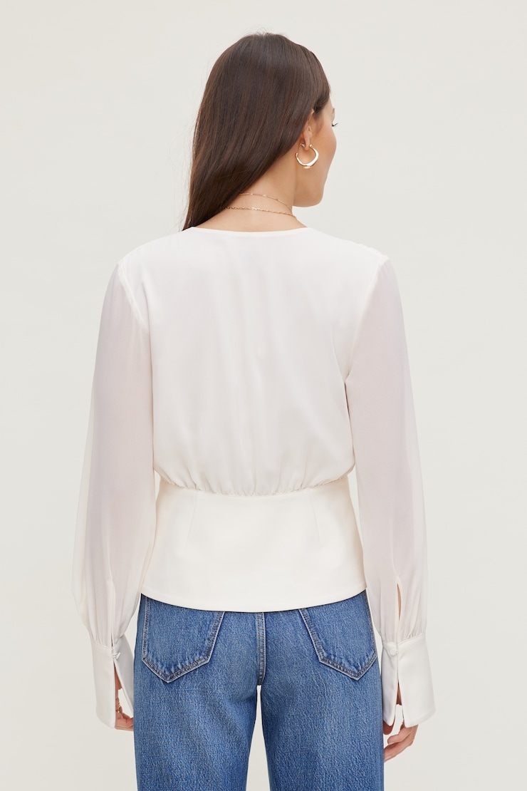 Blouse cache-cœur diaphane Blanc cassé sel de mer large