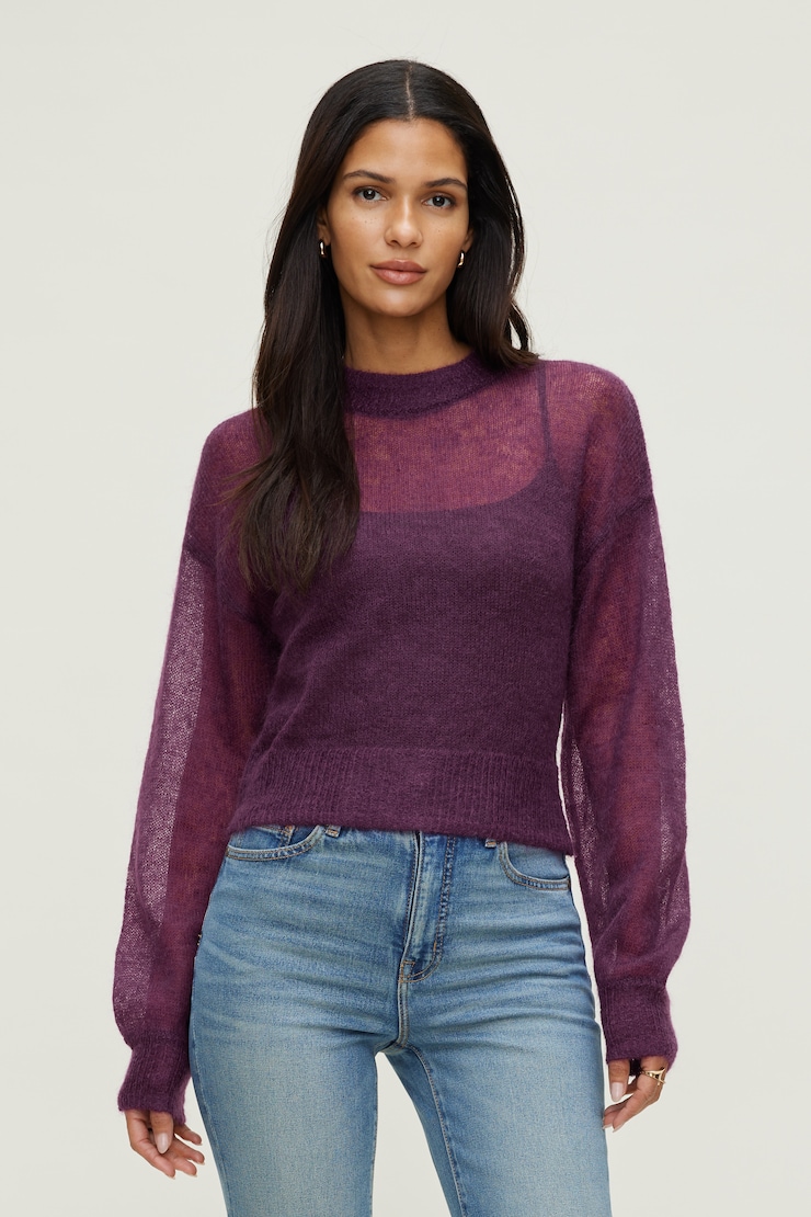 Premium Mohair Balloon Sleeve Sweater Deepest Plum Purple large