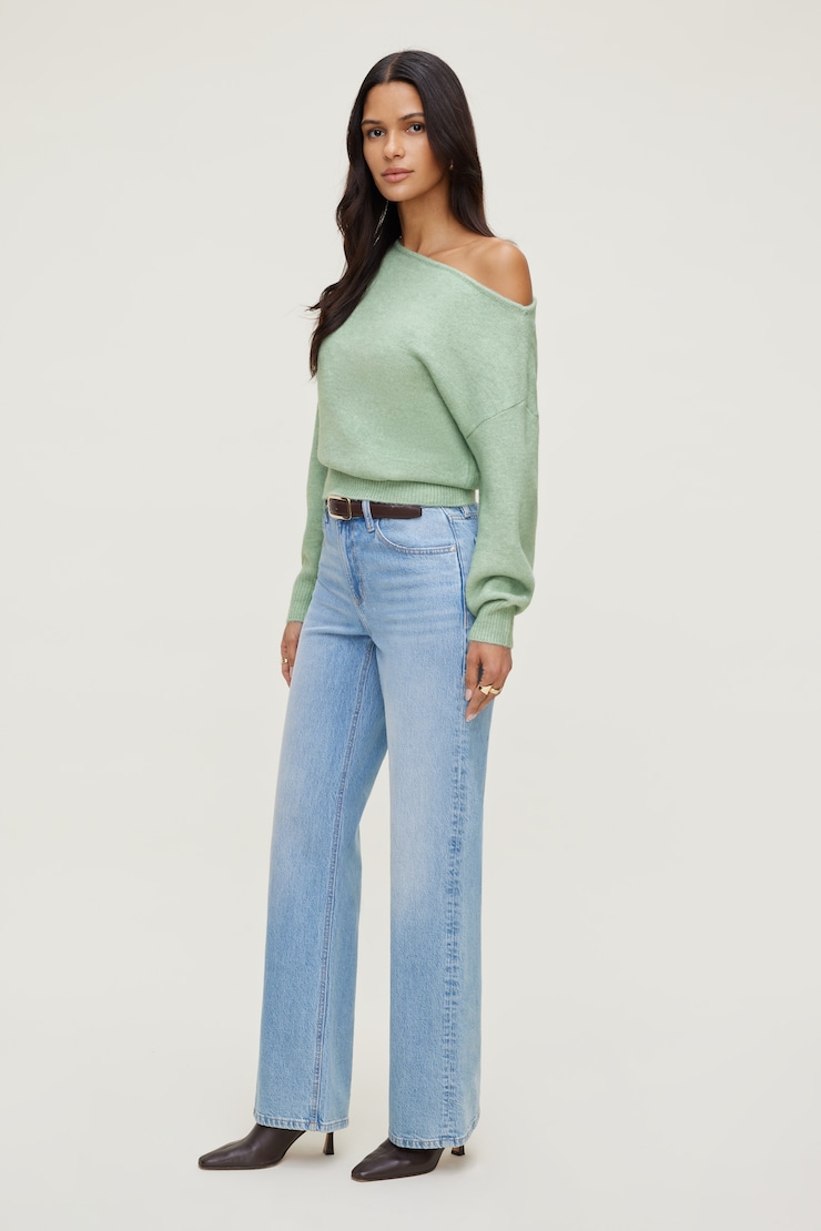 Lola Off Shoulder Sweater Aqua Foam Green large