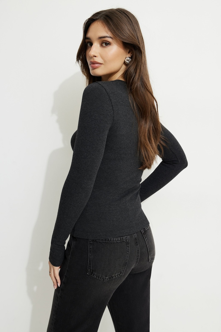 Tedi Ribbed Long Sleeve T Shirt Solid Graphite large