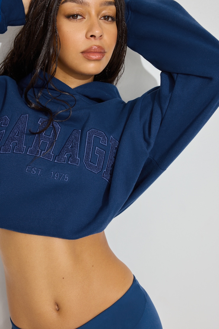 UltraFleece Hoodie, Midnight Blue with "GARAGE" Art, large