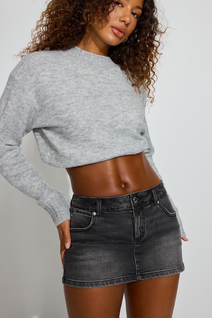 Denim Micro Skort, Washed Black, large